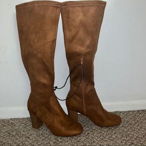 NEW. Brown suede boots, size 8.5. 3 in heels.